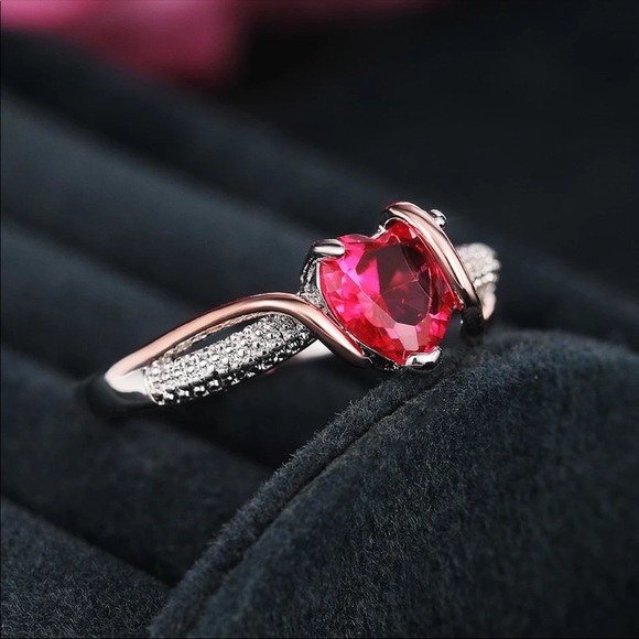 New Romantic Heart 925 Silver CZ Lovely Cute Ring - Picture 2 of 6